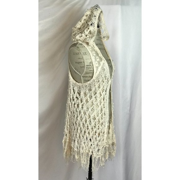 Free People Crochet Ivory Hoodie Sleeveless Boho - Picture 5 of 15